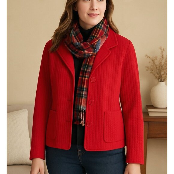 Coldwater Creek Jackets & Blazers - Coldwater Creek Womens 8 Petite Quilted Red Peplum Blazer Jacket Cottagecore
